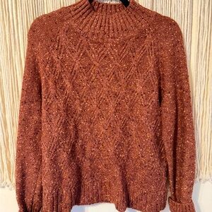LOFT Textured Cowl Neck Sweater in Warm Rust
